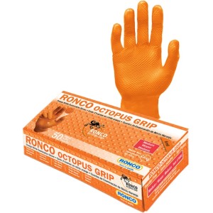 Ronco Octopus Grip 6mil Nitrile Orange Examination Glove Powder Free Medium 50x10